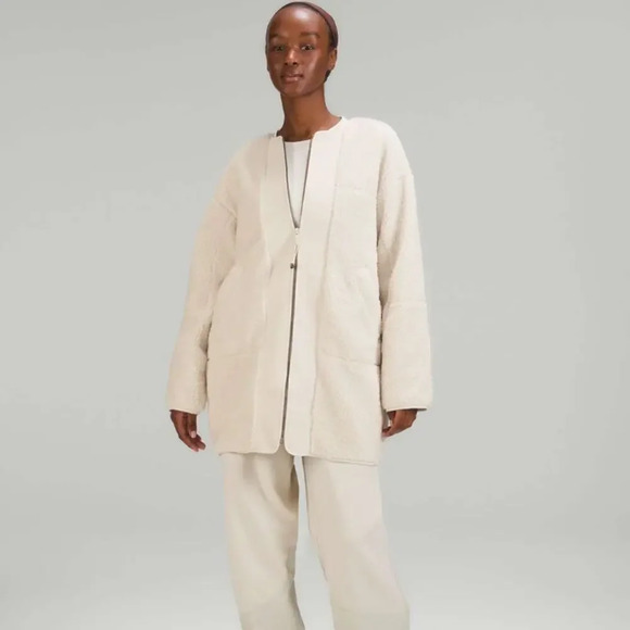 LULULEMON‎ Collarless Textured Full Zip Jacket in White Opal size 8 - Picture 1 of 7
